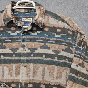 Ruff Hewn Mens Large Flannel Shirt Southwestern Geometric Brown Blue Soft Cotton